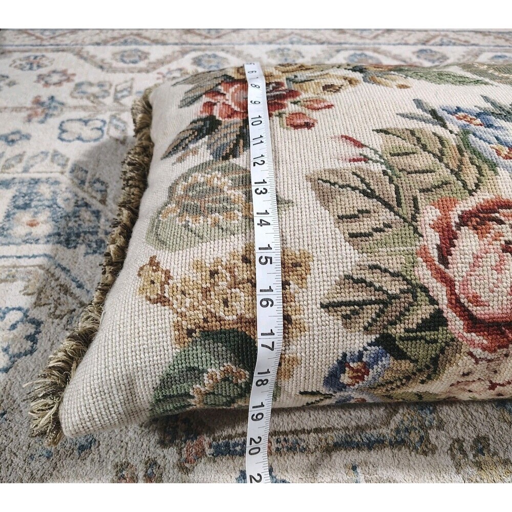 Vtg Floral Needlepoint Tapestry Throw Pillow Cottagecore Grandmillennial 24x19 - Picture 7 of 7